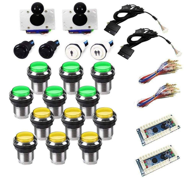 Chrome Illuminated USB Arcade Kit - Green/Yellow - DIY Arcade USA