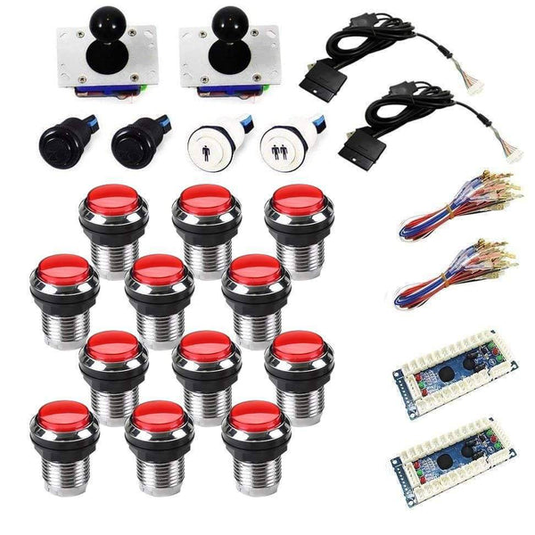 Chrome Illuminated USB Arcade Kit - Red/Red - DIY Arcade USA